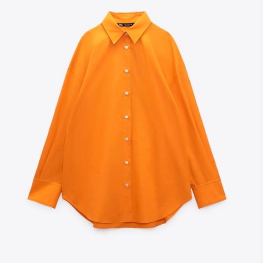 Zara Poplin Oversized Orange Shirt Size M